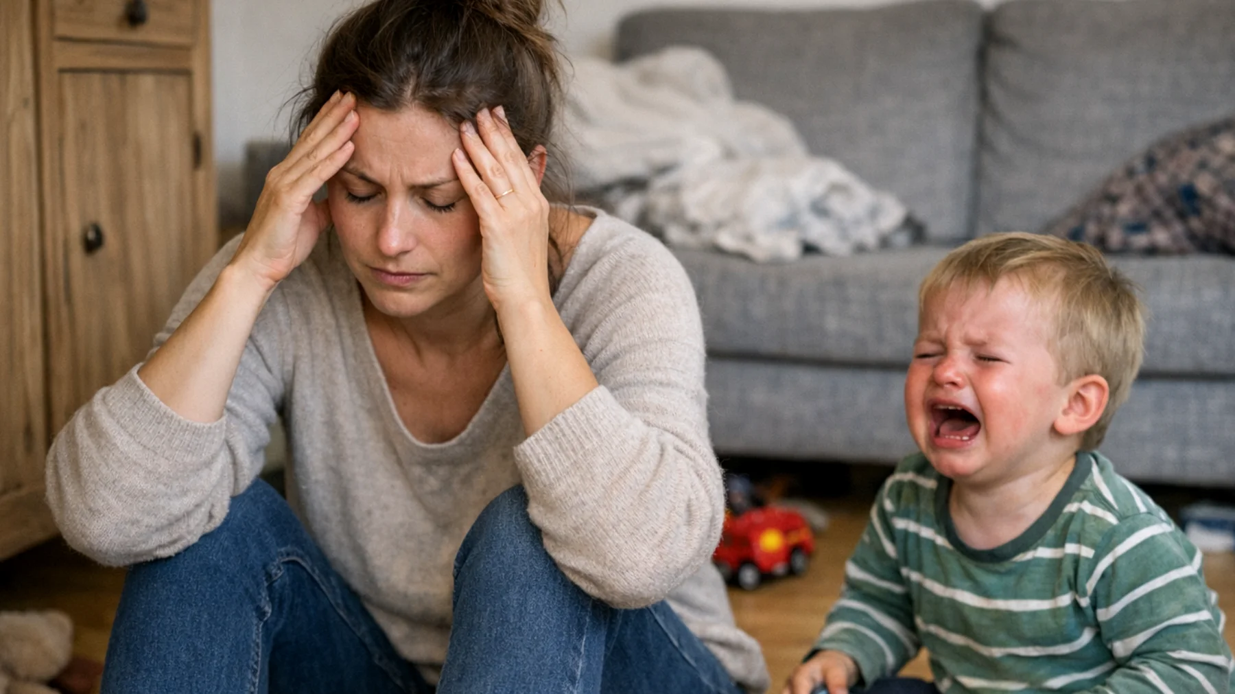 Die Mutter fühlt sich überfordert und hilflos, wenn ihr Kind weint, wütend wird oder Angst zeigt. Sie weiß oft nicht, wie sie auf diese starken Emotionen reagieren soll – manchmal reagiert sie selbst mit Ungeduld oder zieht sich emotional zurück, was das Kind noch mehr verunsichert."