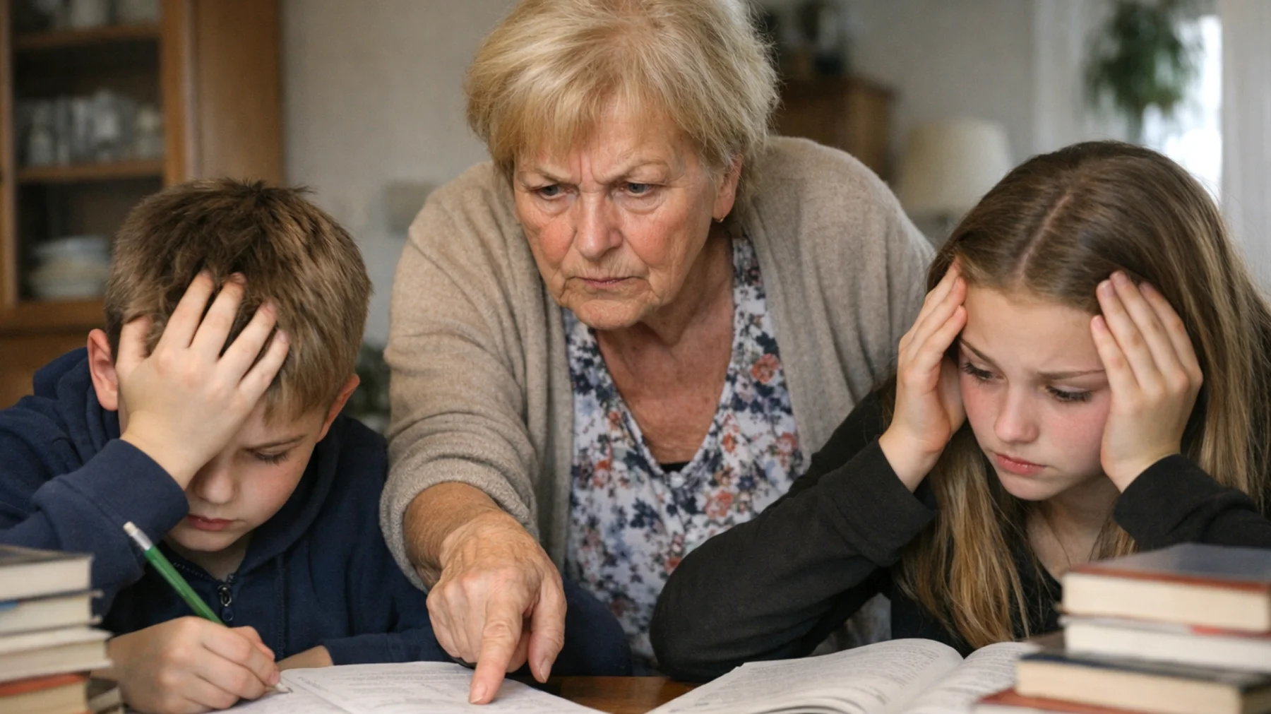 Die Oma setzt ihre Enkelkinder unter übermäßigen Druck, indem sie sehr hohe Erwartungen an ihre schulischen Leistungen stellt und ständig nach perfekten Noten verlangt. Sie vergleicht die Kinder häufig mit anderen Gleichaltrigen und zeigt Enttäuschung, wenn die Ergebnisse nicht ihren Vorstellungen entsprechen. Dies führt dazu, dass die Enkelkinder Angst vor dem Versagen entwickeln und das Lernen als Belastung statt als Freude erleben."