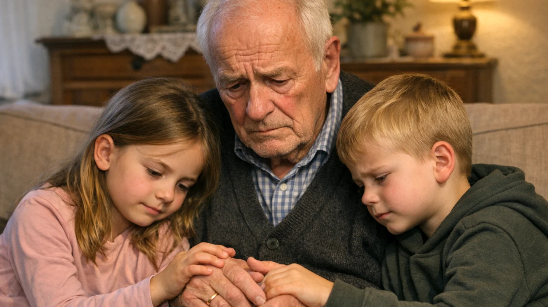Der Opa macht sich intensive Sorgen um die Zukunft seiner kleinen Enkelkinder – er fragt sich, ob sie in einer unsicheren Welt glücklich, gesund und erfolgreich sein werden. Diese Angst führt dazu, dass er sie übermäßig behütet, ständig warnt und ihnen unbewusst das Gefühl vermittelt, dass die Welt ein gefährlicher Ort ist."